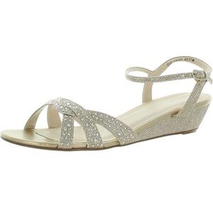 Women’s Benjamin Walk LENA Silver Strappy Metallic Wedge Sandals Size 9 & Purse